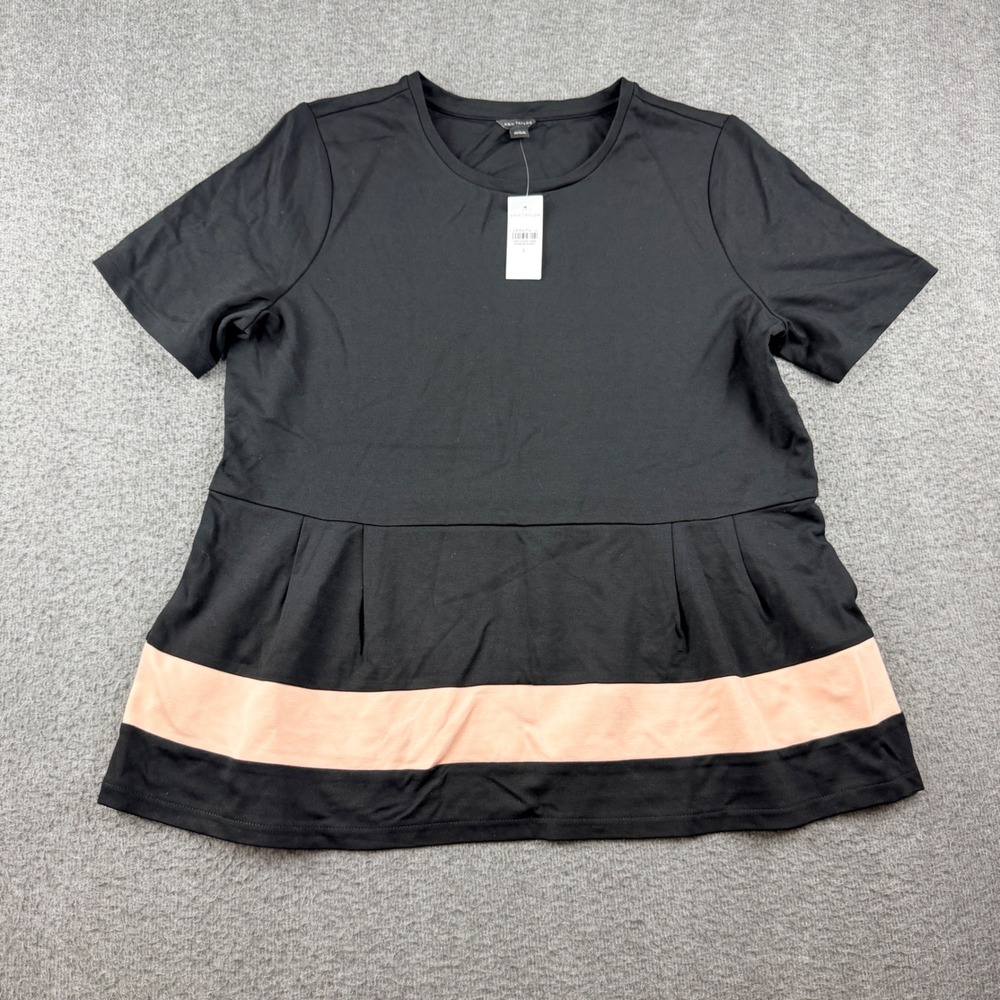 Ann Taylor Black Pink Colorblock Peplum Short Sleeve Top Large NWT 29164714